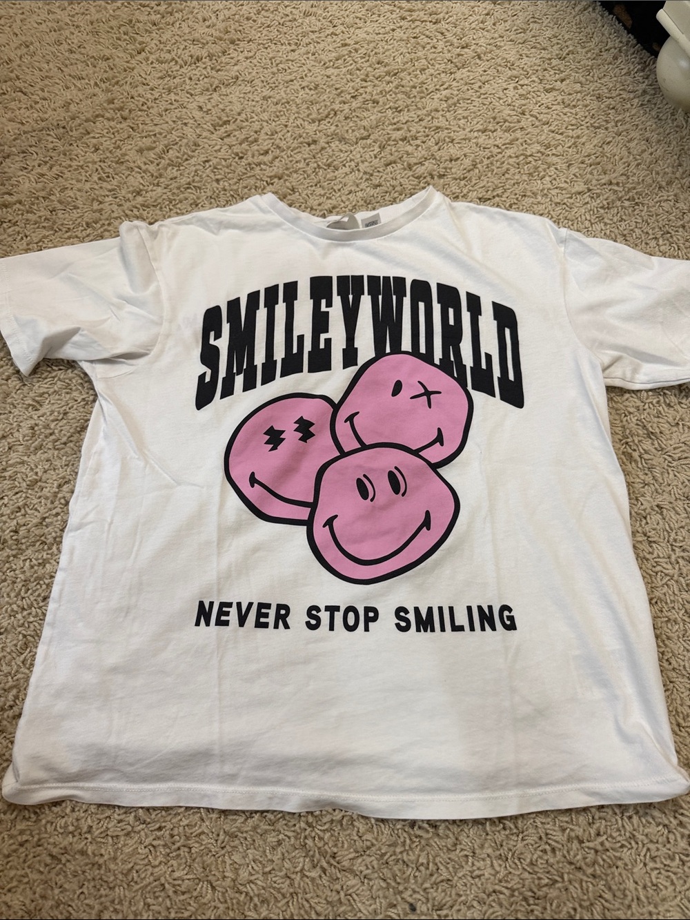 H&M White Tee with Pink Smiley Graphic